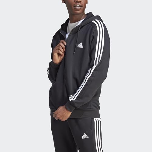 adidas Men's Essentials Fleece 3-Stripes Full-Zip, Black, Large