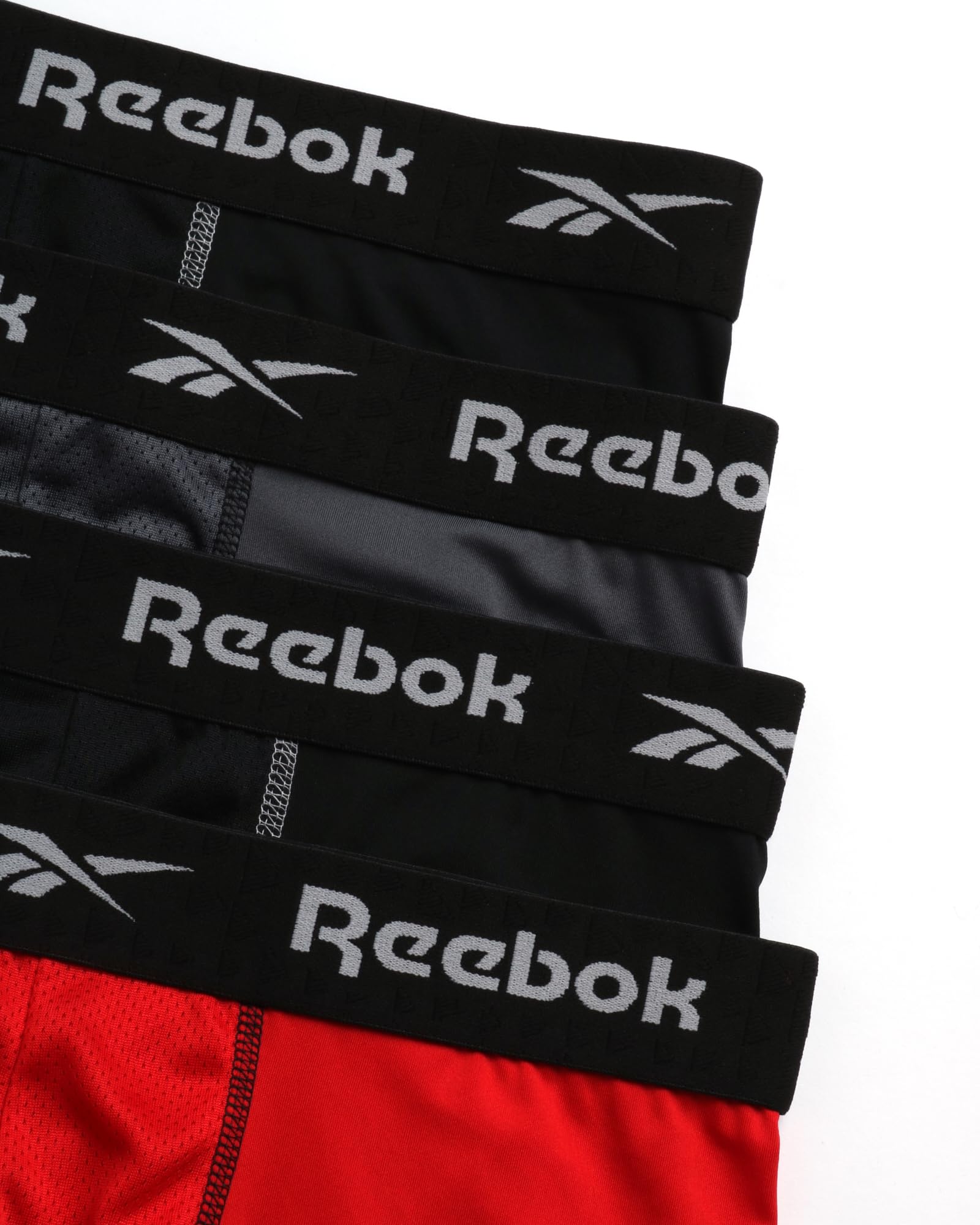 Reebok Mens Boxer Briefs - 4 Pack Stretch Performance Moisture Wicking Mens Underwear Boxers with Contour Pouch (Sizes: S-XL)