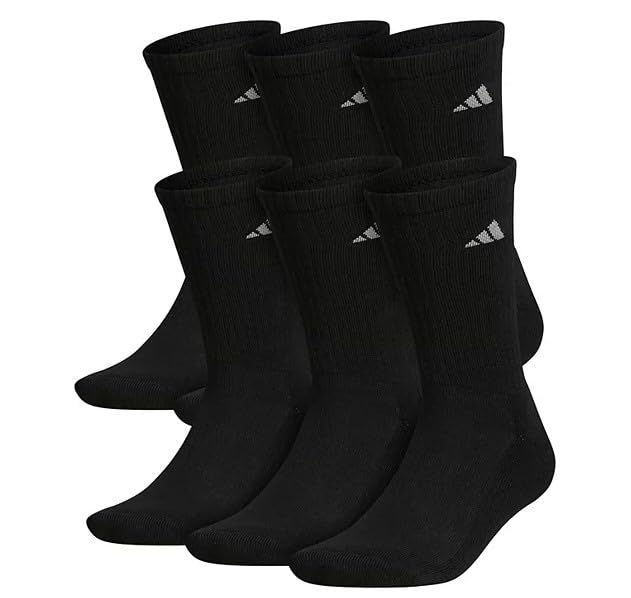 adidas Men's Classic Cushioned Aeroready 6 Pack Black Crew Socks Shoe Size 6-12