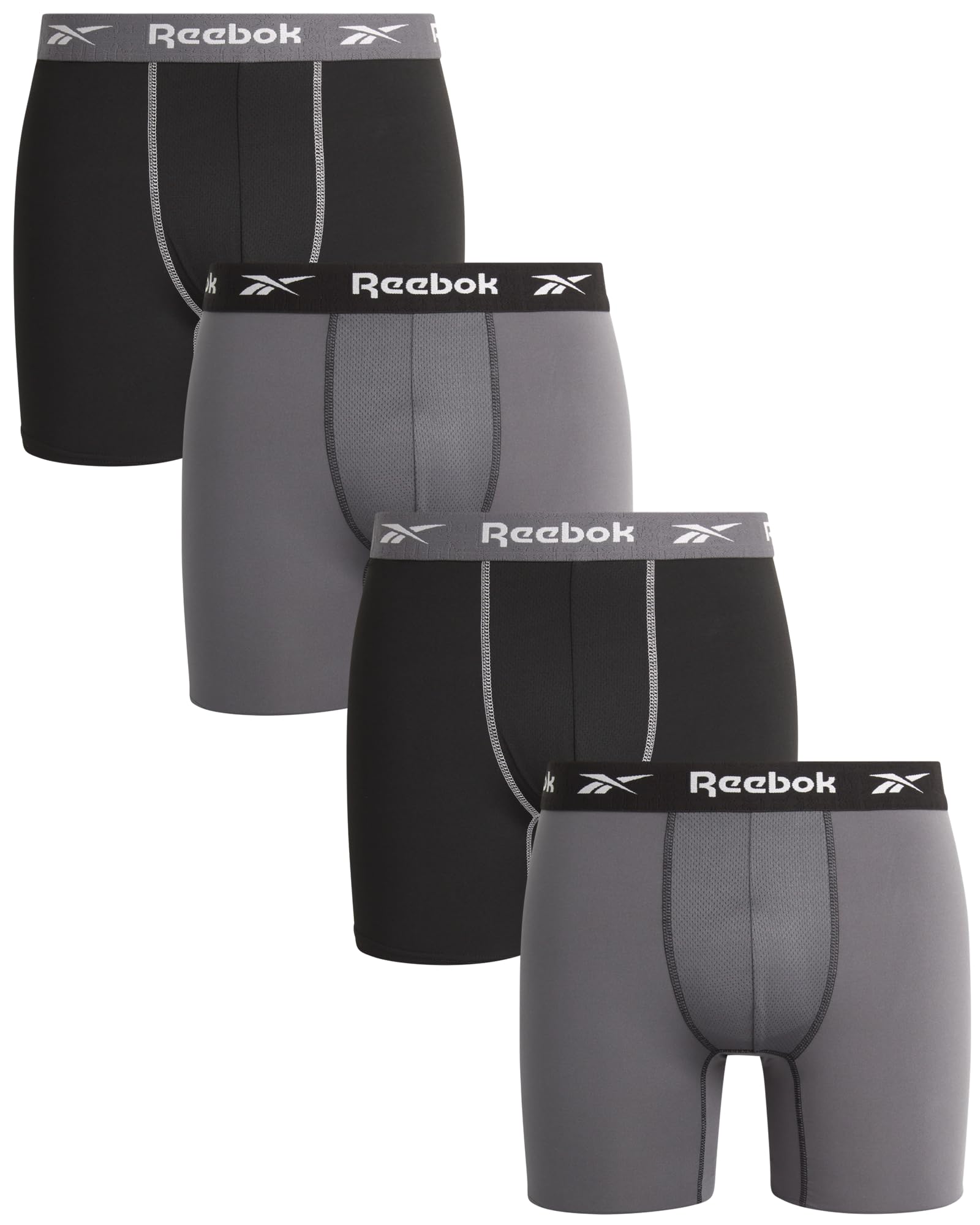 Reebok Mens Boxer Briefs - 4 Pack Stretch Performance Moisture Wicking Mens Underwear Boxers with Contour Pouch (Sizes: S-XL)