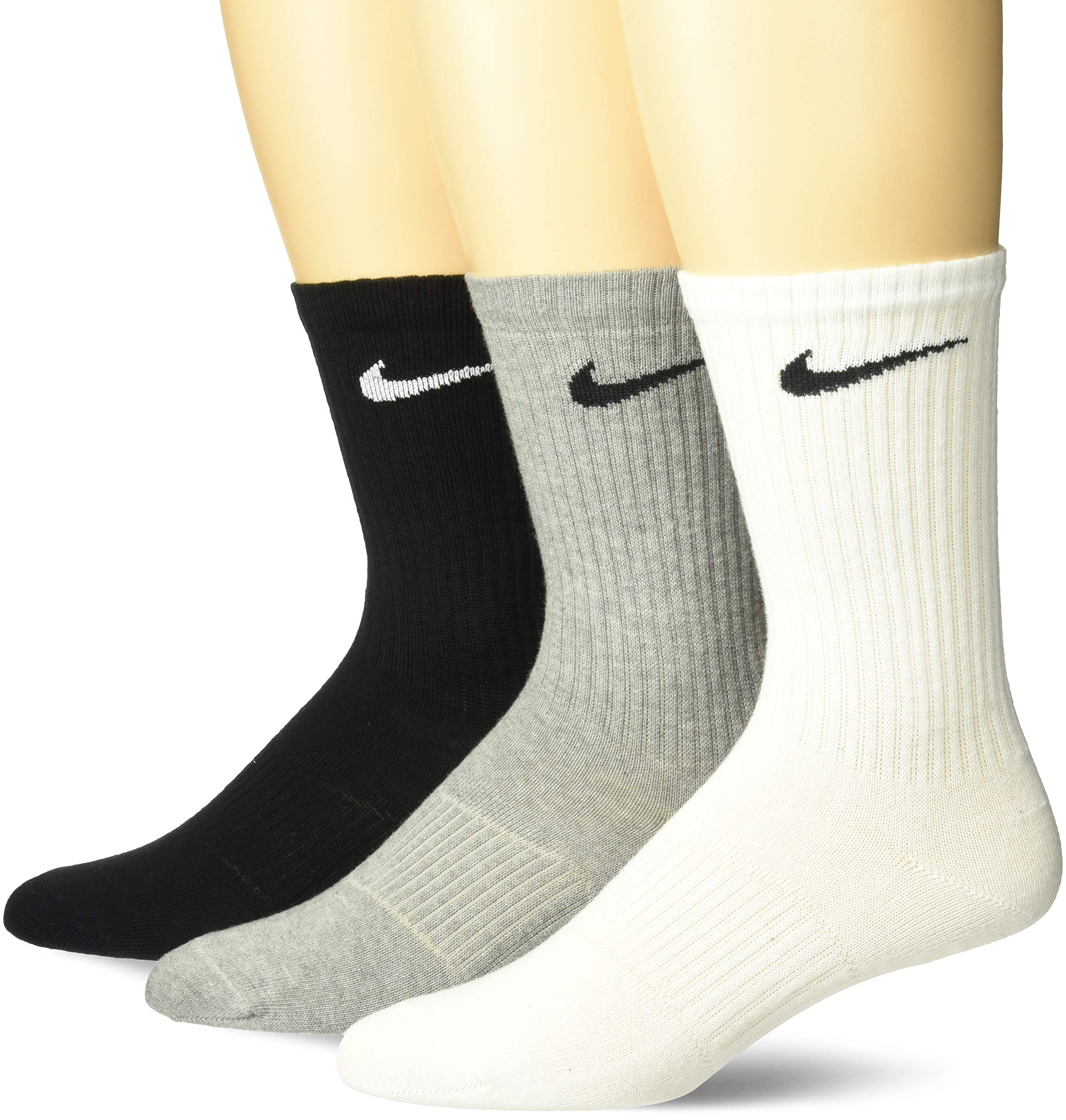 NIKE Men's Lightweight Crew Socks (Pack of 3), White/Grey/Black, Medium