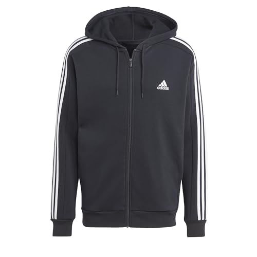 adidas Men's Essentials Fleece 3-Stripes Full-Zip, Black, Large