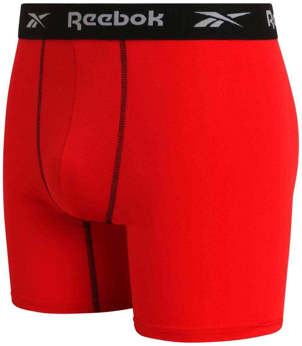 Reebok Mens Boxer Briefs - 4 Pack Stretch Performance Moisture Wicking Mens Underwear Boxers with Contour Pouch (Sizes: S-XL)