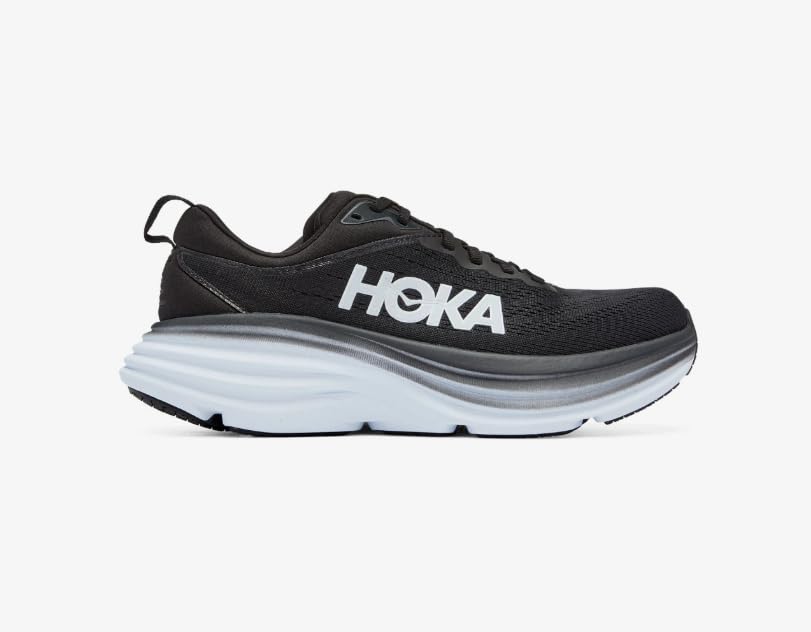HOKA Women's Bondi 8 Sneaker, Black-White, 8.5