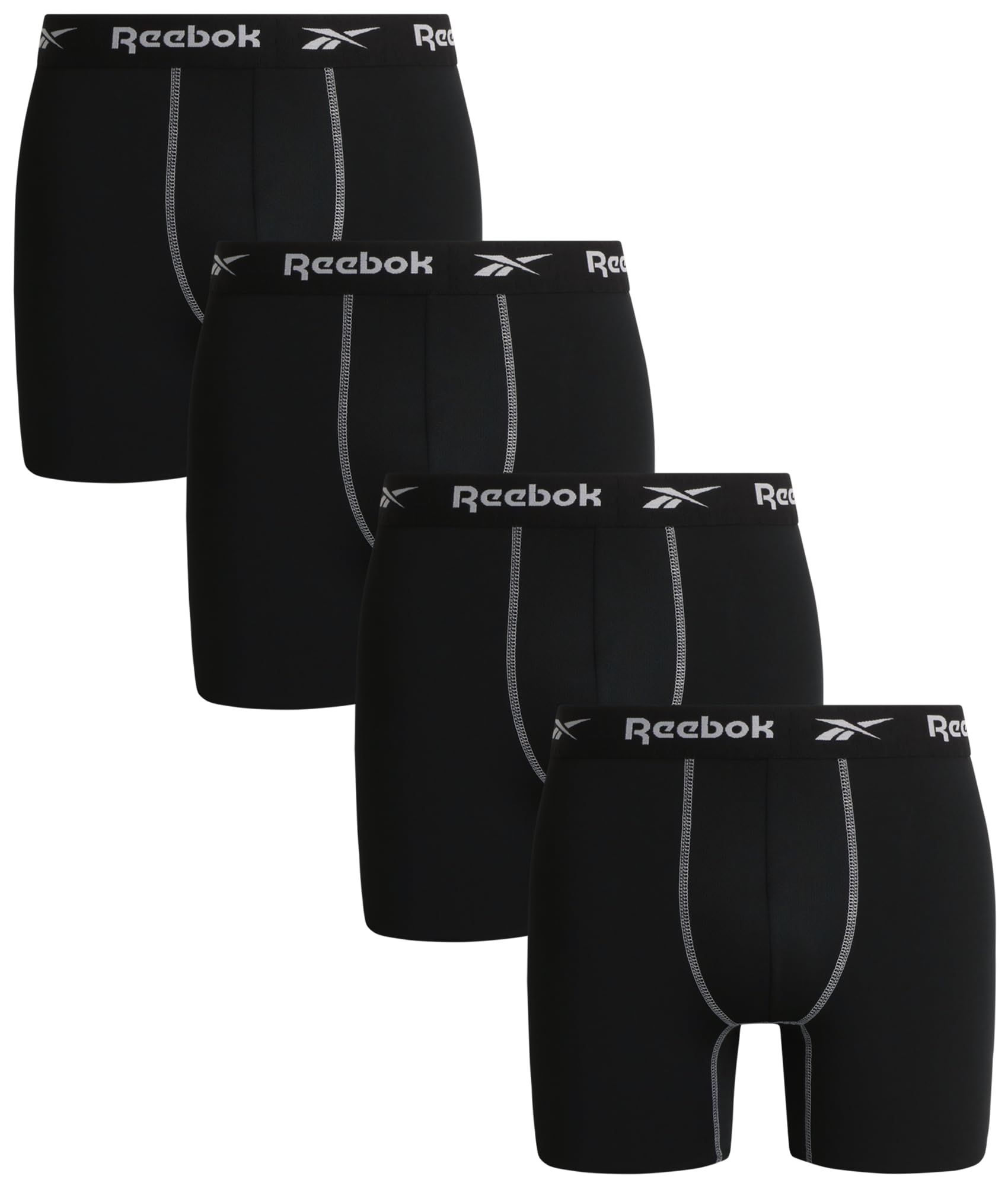 Reebok Mens Boxer Briefs - 4 Pack Stretch Performance Moisture Wicking Mens Underwear Boxers with Contour Pouch (Sizes: S-XL)