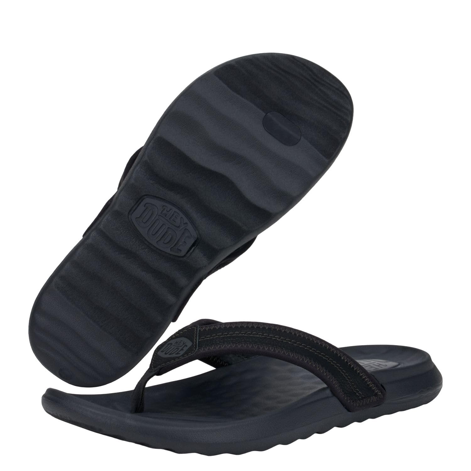 Hey Dude Men's Myers Flip Classic Black/Black | Men's Shoes | Men Slip-on Sandals | Comfortable & Light-Weight
