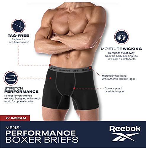 Reebok Mens Boxer Briefs - 4 Pack Stretch Performance Moisture Wicking Mens Underwear Boxers with Contour Pouch (Sizes: S-XL)