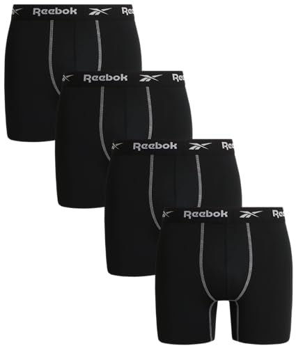 Reebok Mens Boxer Briefs - 4 Pack Stretch Performance Moisture Wicking Mens Underwear Boxers with Contour Pouch (Sizes: S-XL)