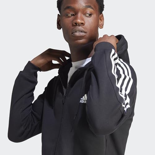 adidas Men's Essentials Fleece 3-Stripes Full-Zip, Black, Large