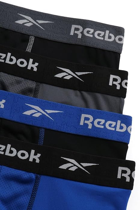 Reebok Mens Boxer Briefs - 4 Pack Stretch Performance Moisture Wicking Mens Underwear Boxers with Contour Pouch (Sizes: S-XL)