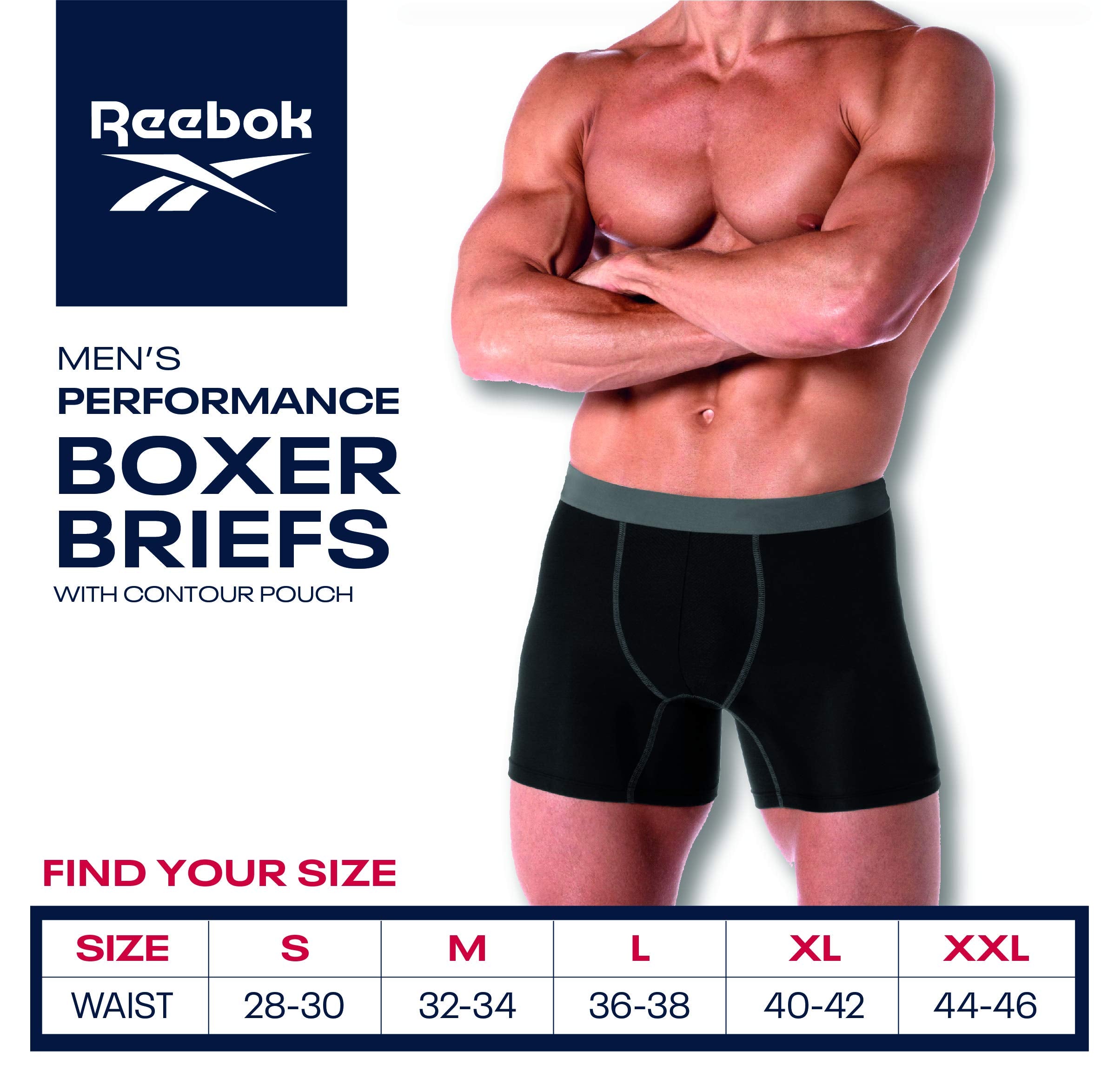 Reebok Mens Boxer Briefs - 4 Pack Stretch Performance Moisture Wicking Mens Underwear Boxers with Contour Pouch (Sizes: S-XL)