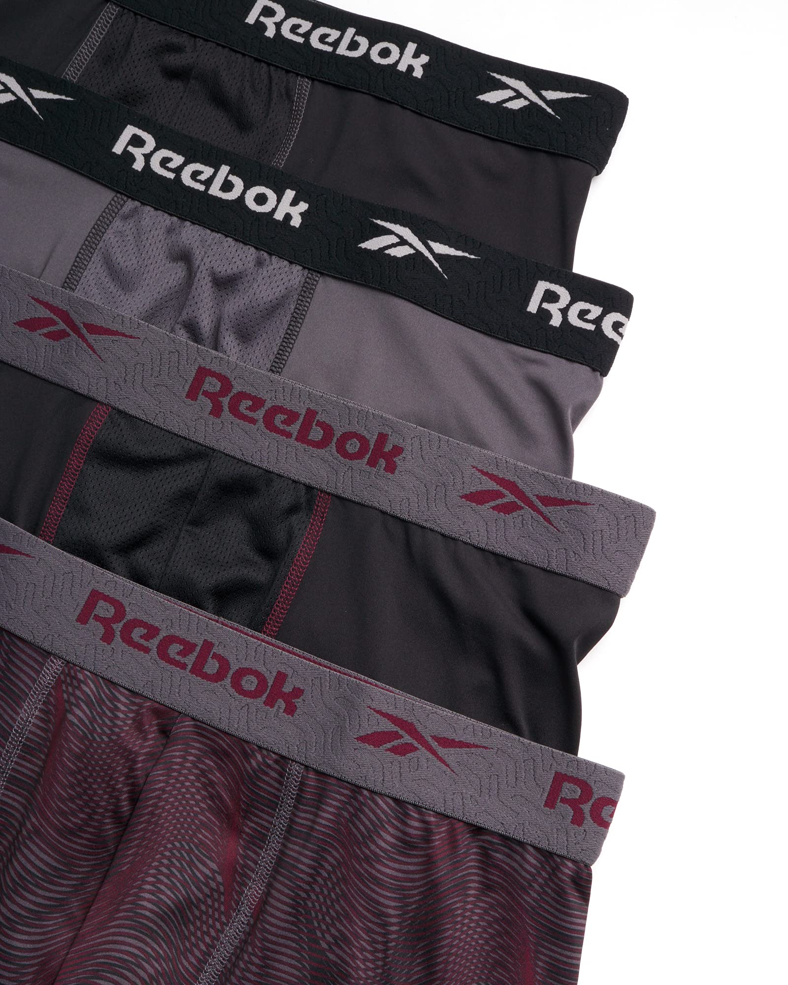 Reebok Mens Boxer Briefs - 4 Pack Stretch Performance Moisture Wicking Mens Underwear Boxers with Contour Pouch (Sizes: S-XL)