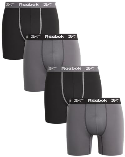 Reebok Mens Boxer Briefs - 4 Pack Stretch Performance Moisture Wicking Mens Underwear Boxers with Contour Pouch (Sizes: S-XL)